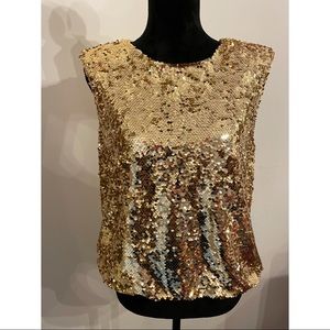 ✨🆕Andrew Marc Women’s Gold Sequined Sleeveless Top, Sz M